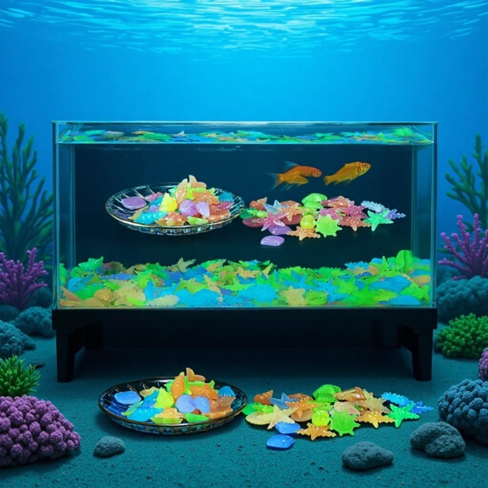 Aquarium Fish Enrichment - Pietre oceaniche luminose fluorescenti, conchiglie fluorescenti,